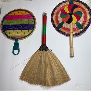 Boho Artisanal Decor Bundle Fans and Brush
